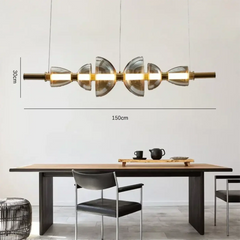 Gold Metal Glass Linear Pendant Light LED Modern Industrial 150cm