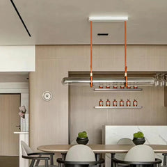 Leather Glass Linear Pendant Light E27 Brown S/M