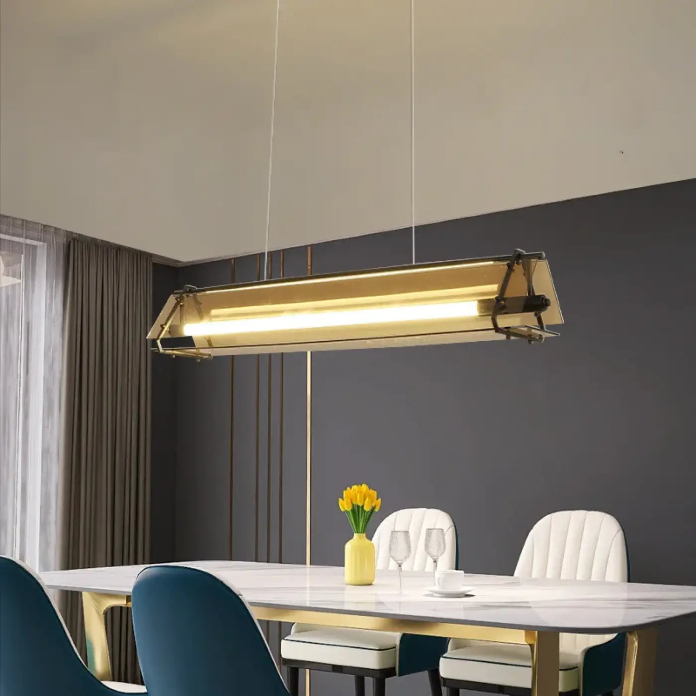 Industrial Linear Pendant Light Integrated LED Gold