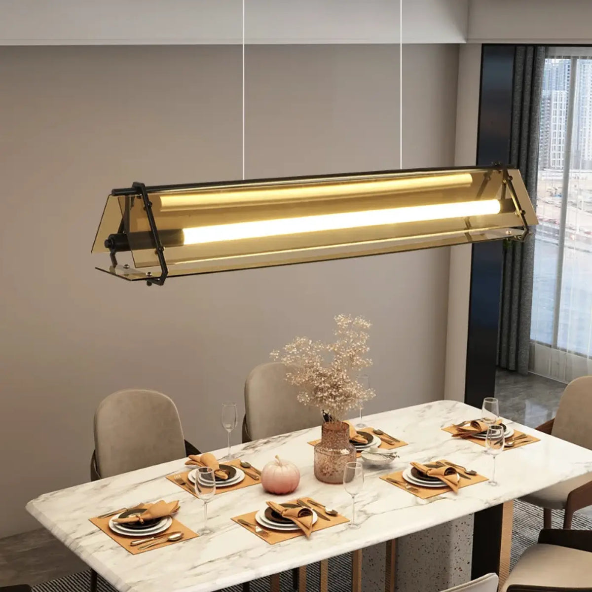 Industrial Linear Pendant Light Integrated LED Gold