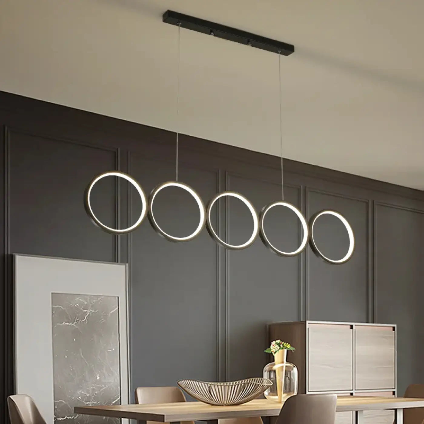 Industrial Ring Pendant Light Metal Acrylic LED Dimmable Black S/M