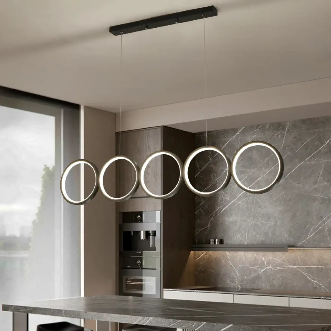 Industrial Ring Pendant Light Metal Acrylic LED Dimmable Black S/M