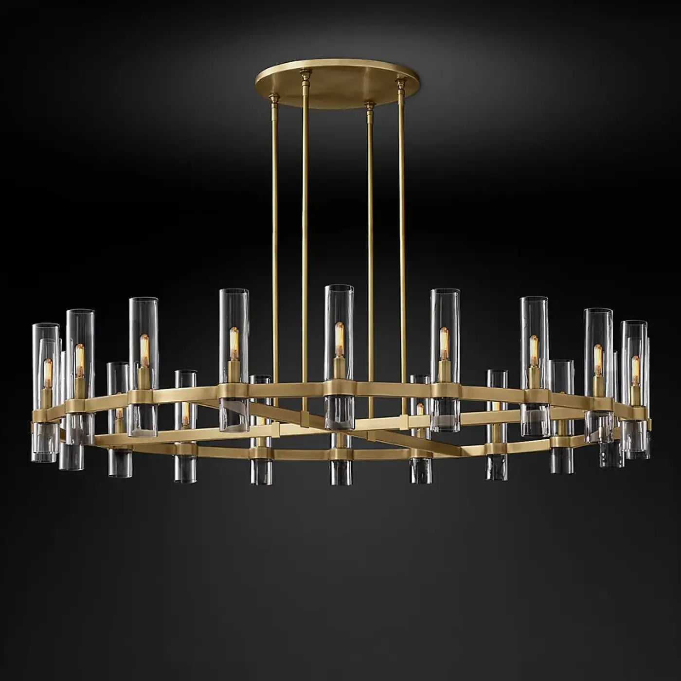 Art Deco Cylindrical Glass Brass Pendant Light E27 Clear Gold S/M/L