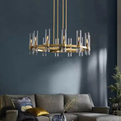 Art Deco Cylindrical Glass Brass Pendant Light E27 Clear Gold S/M/L
