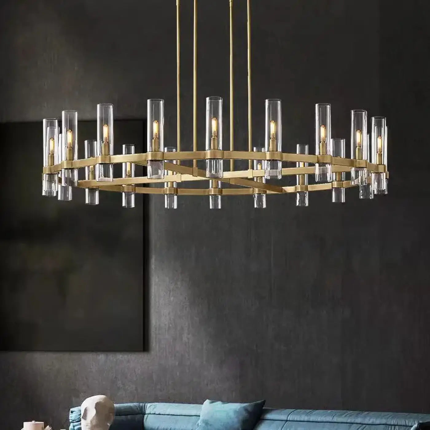 Art Deco Cylindrical Glass Brass Pendant Light E27 Clear Gold S/M/L