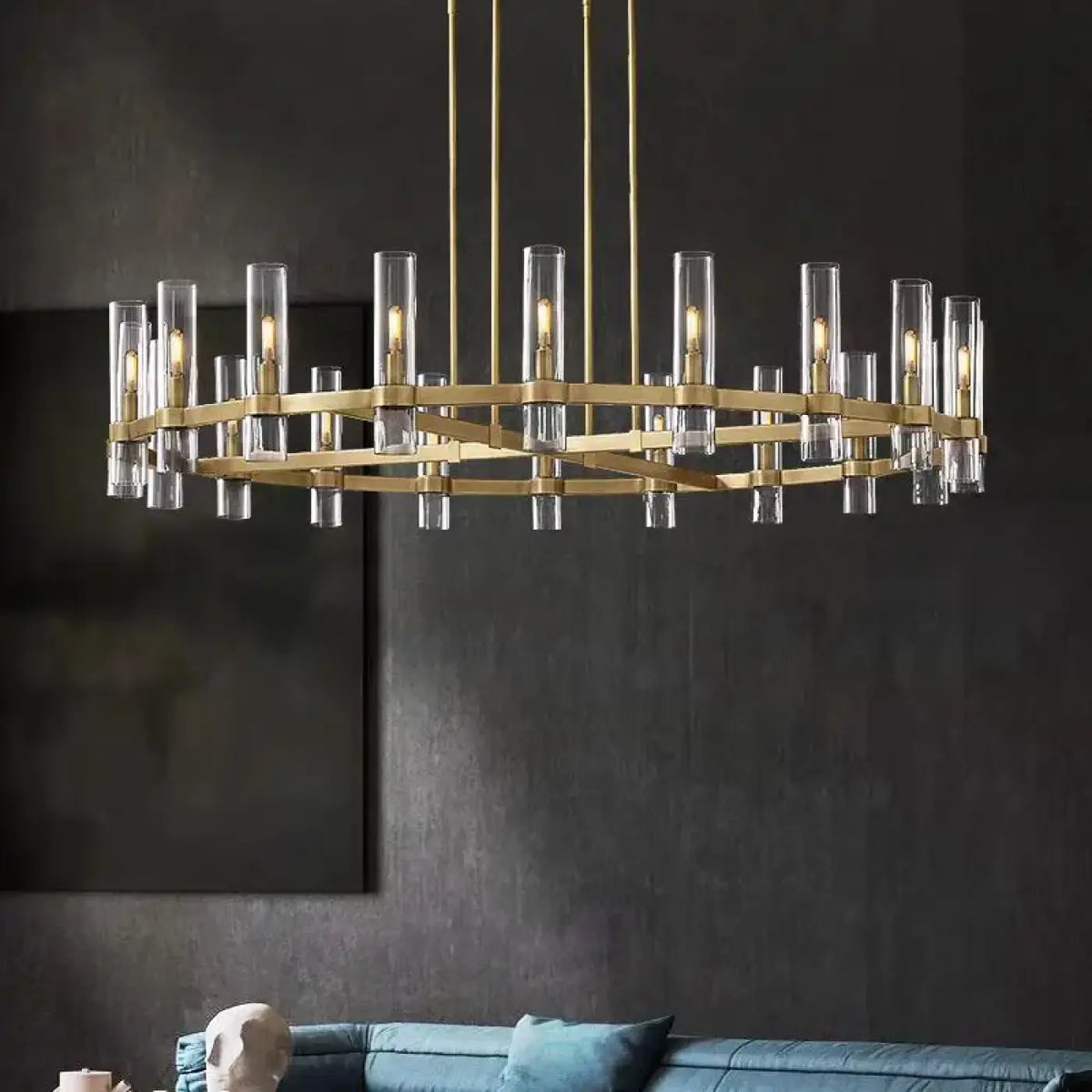 Art Deco Cylindrical Glass Brass Pendant Light E27 Clear Gold S/M/L