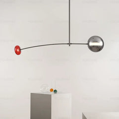 Art Deco Linear Pendant Light Metal Acrylic E27 Silver Red