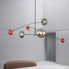Art Deco Linear Pendant Light Metal Acrylic E27 Silver Red