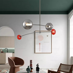Art Deco Linear Pendant Light Metal Acrylic E27 Silver Red