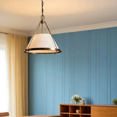 Vintage Fabric & Metal Pendant Light E27 Black Gold S/M