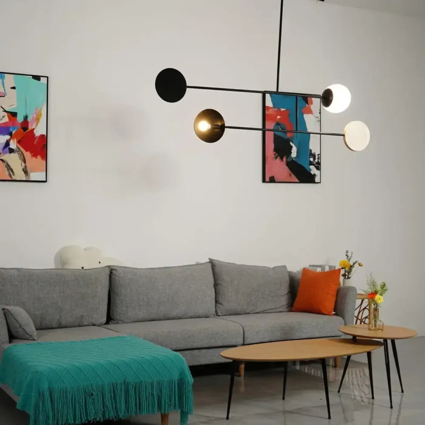 Geometric Metal Chandelier E27 Dimmable Black White Beige