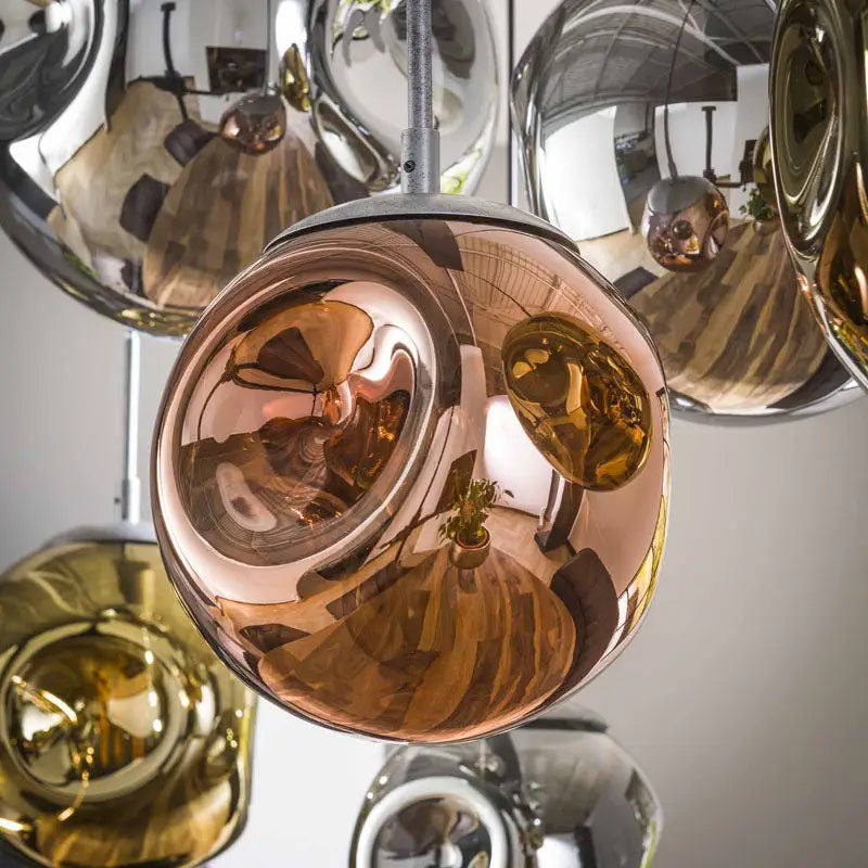 Handmade Glass Globe Pendant Light 7 Shades Gold Copper Chrome E27 W130cm