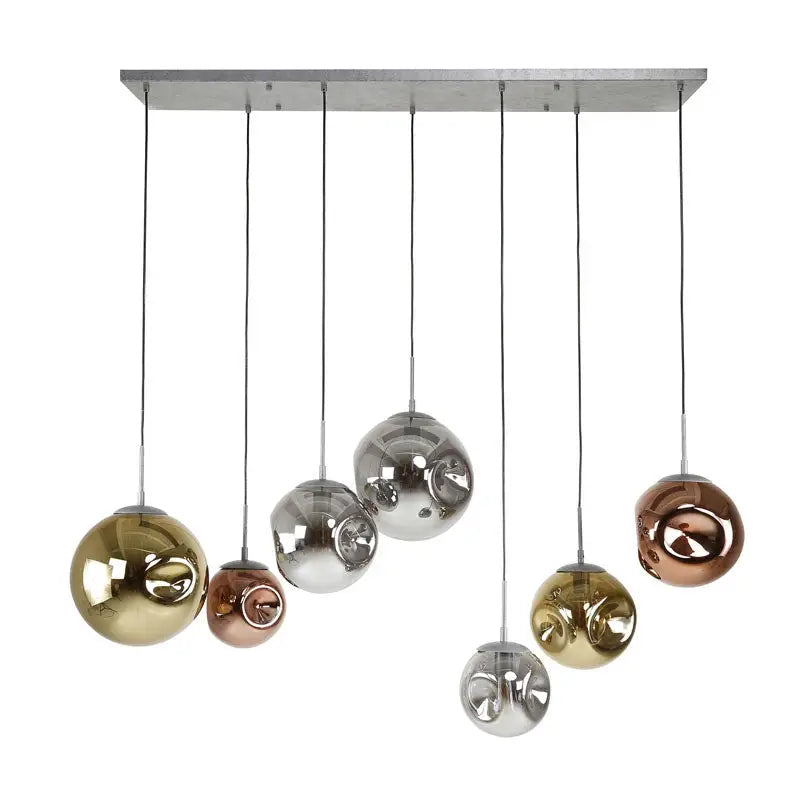 Handmade Glass Globe Pendant Light 7 Shades Gold Copper Chrome E27 W130cm