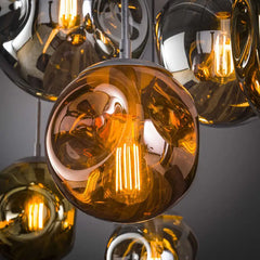 Handmade Glass Globe Pendant Light 7 Shades Gold Copper Chrome E27 W130cm
