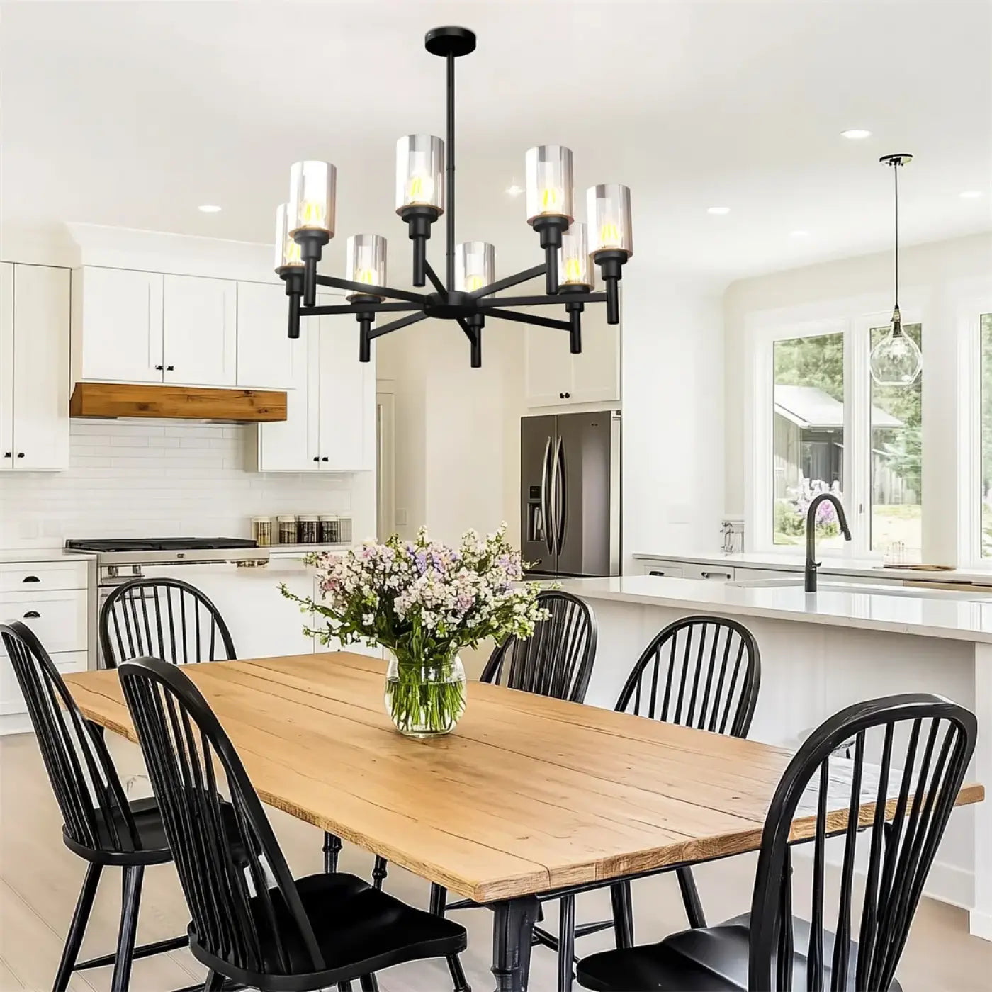 Industrial Glass & Metal Black Pendant Light E27
