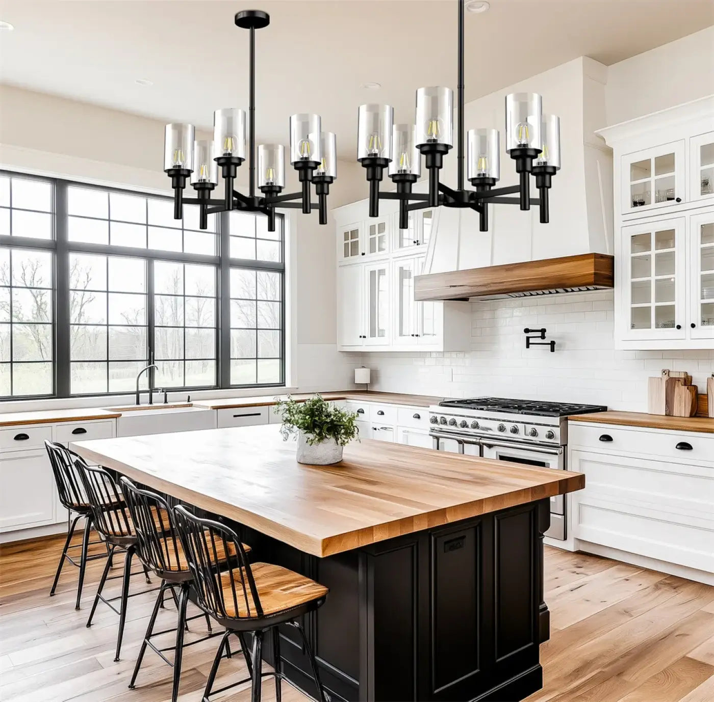 Industrial Glass & Metal Black Pendant Light E27