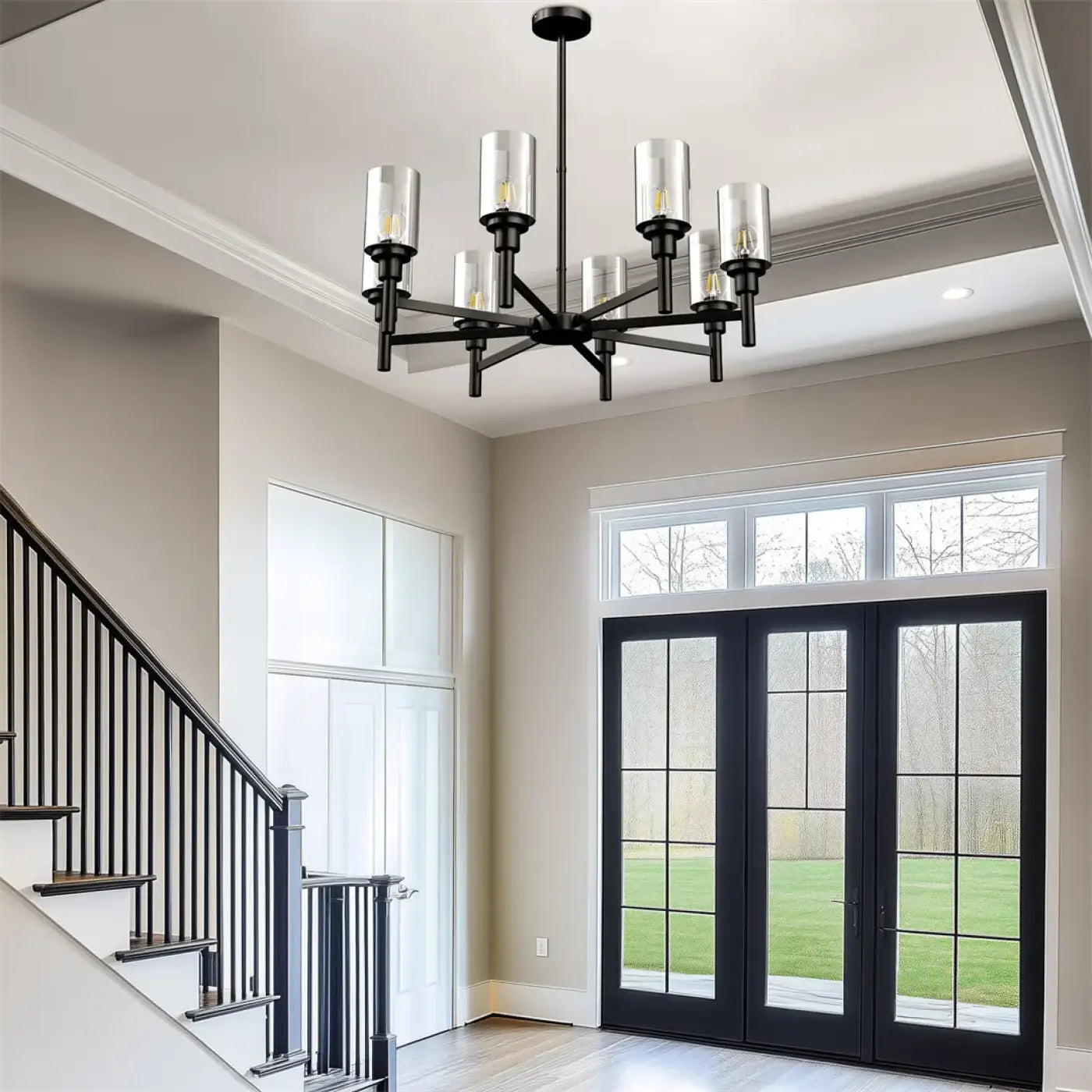Industrial Glass & Metal Black Pendant Light E27