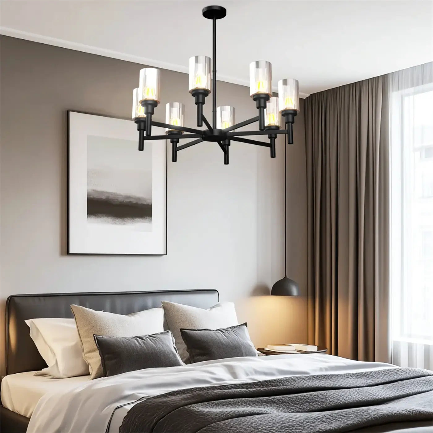 Industrial Glass & Metal Black Pendant Light E27