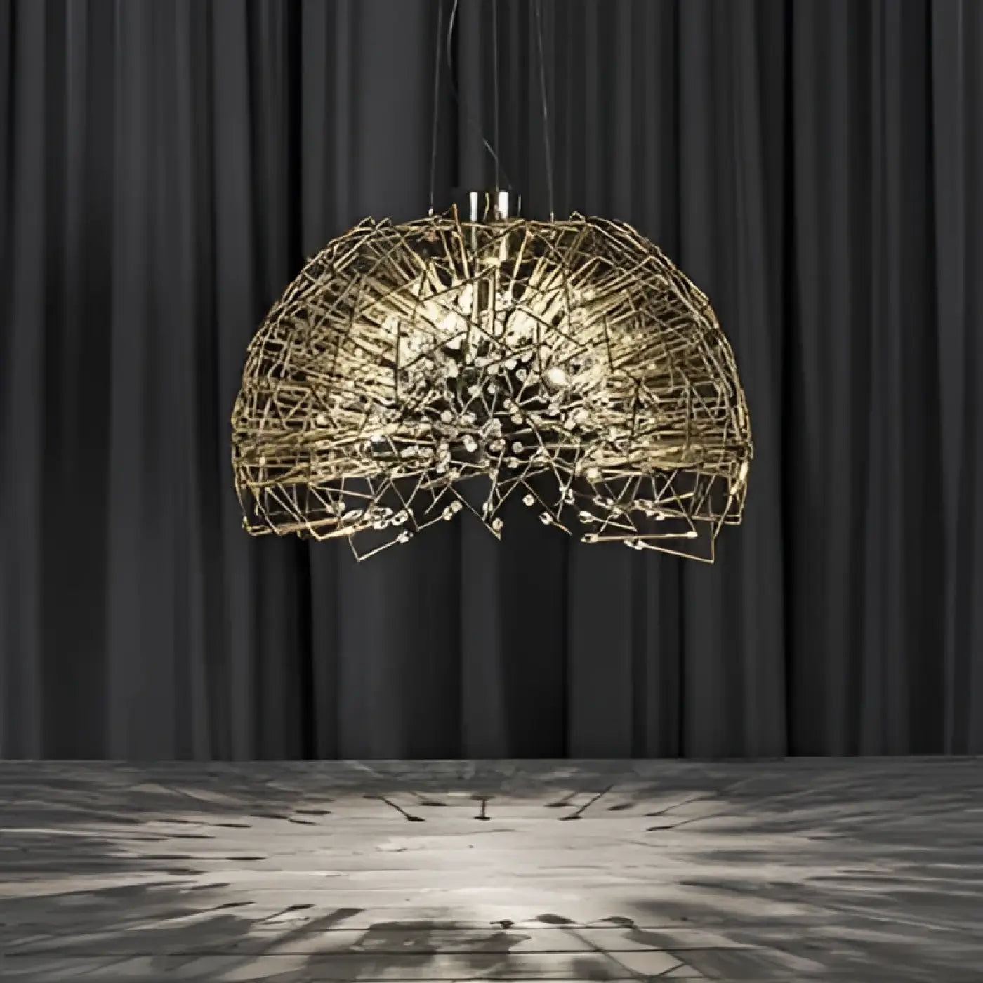 Steel Crystal Pendant Light E27 Gold Black — Semicircle & Round