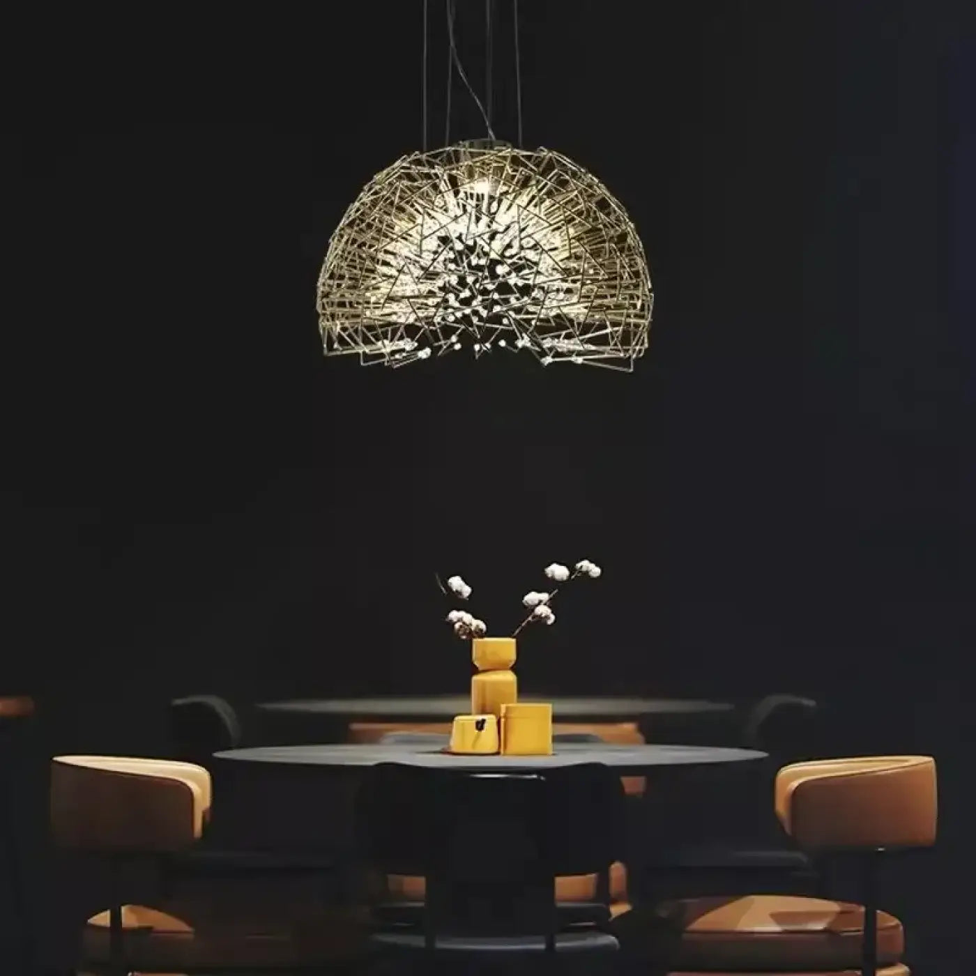Steel Crystal Pendant Light E27 Gold Black — Semicircle & Round