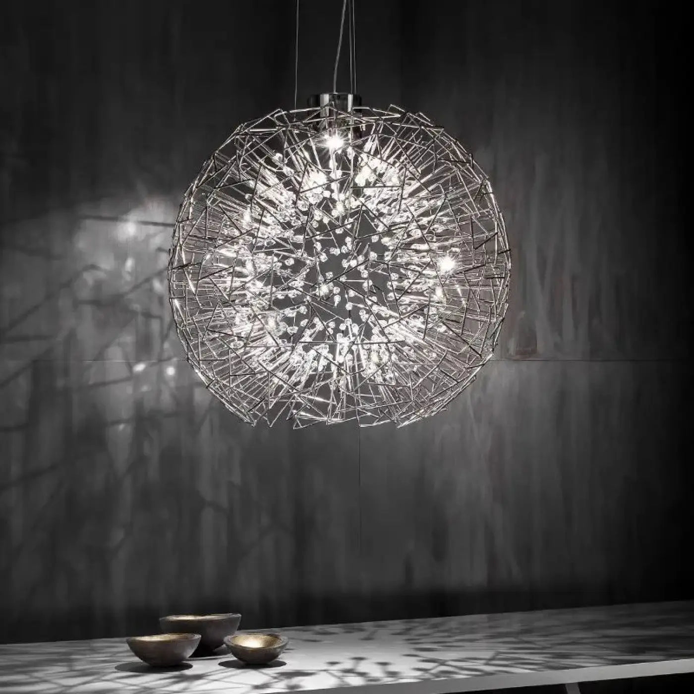 Steel Crystal Pendant Light E27 Gold Black — Semicircle & Round