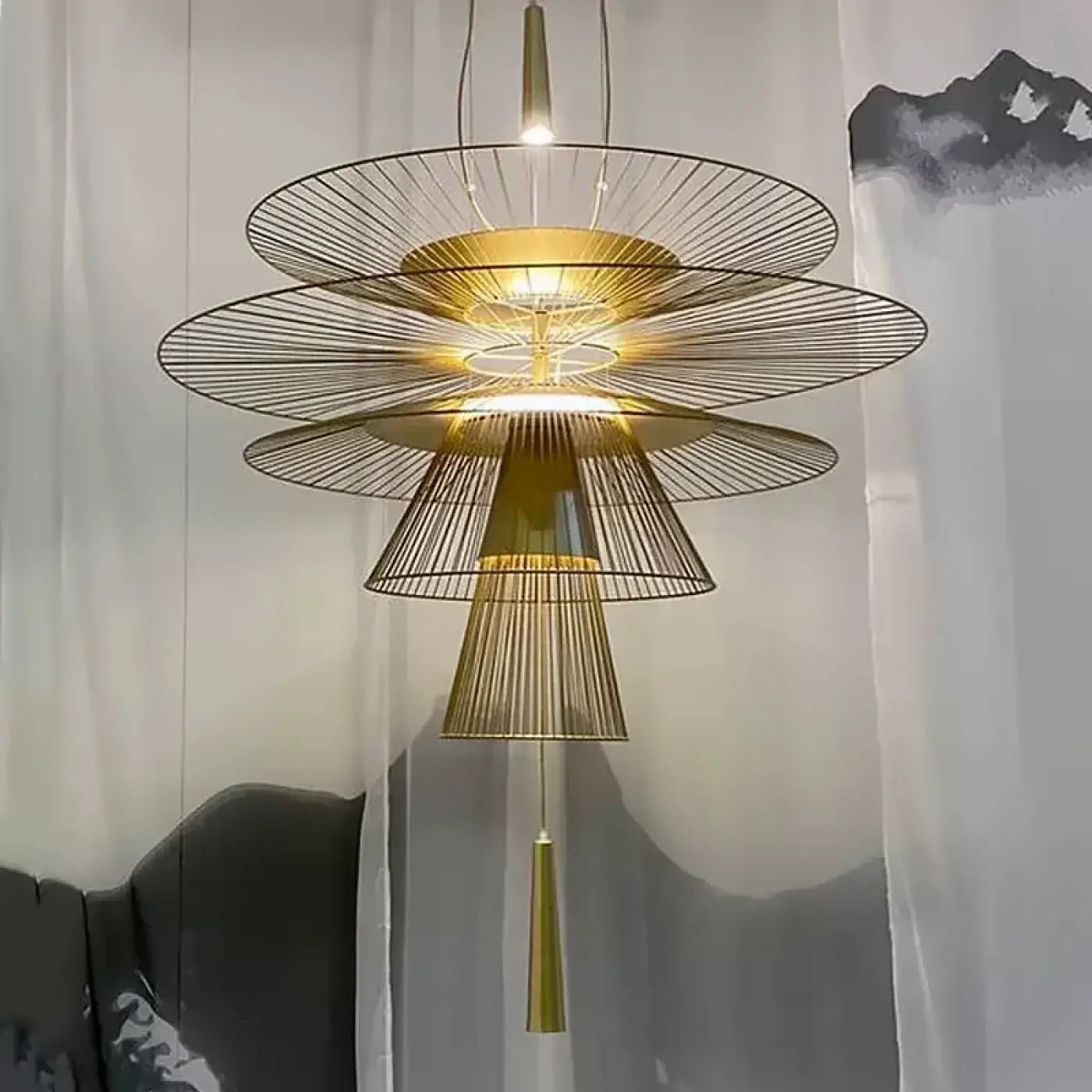 Geometric Metal Pendant Light 3-Light Black Gold S M L