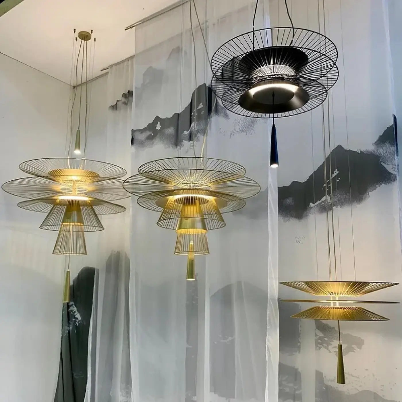 Geometric Metal Pendant Light 3-Light Black Gold S M L