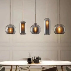 Smoked Glass Metal Pendant Light E27 Black White 5 Sizes