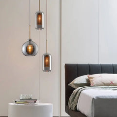 Smoked Glass Metal Pendant Light E27 Black White 5 Sizes