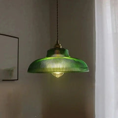 Ribbed Glass Globe Pendant Light E27 Transparent Green Amber