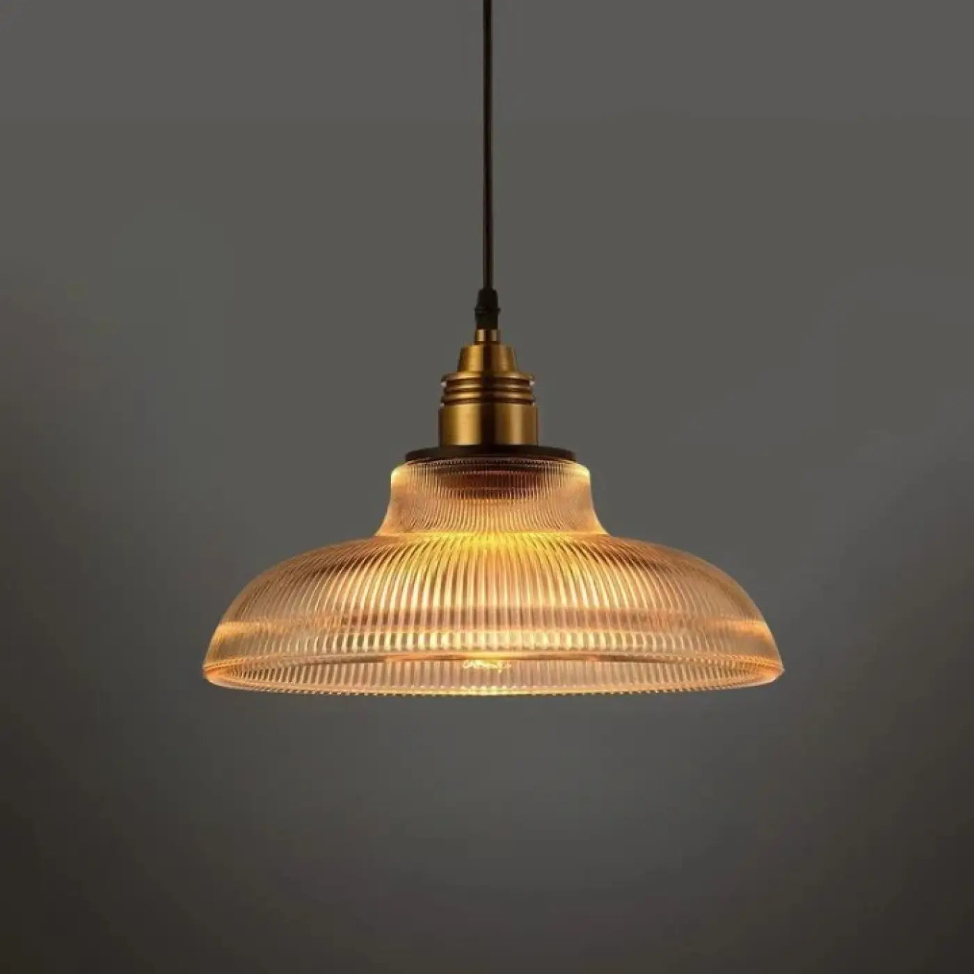 Ribbed Glass Globe Pendant Light E27 Transparent Green Amber