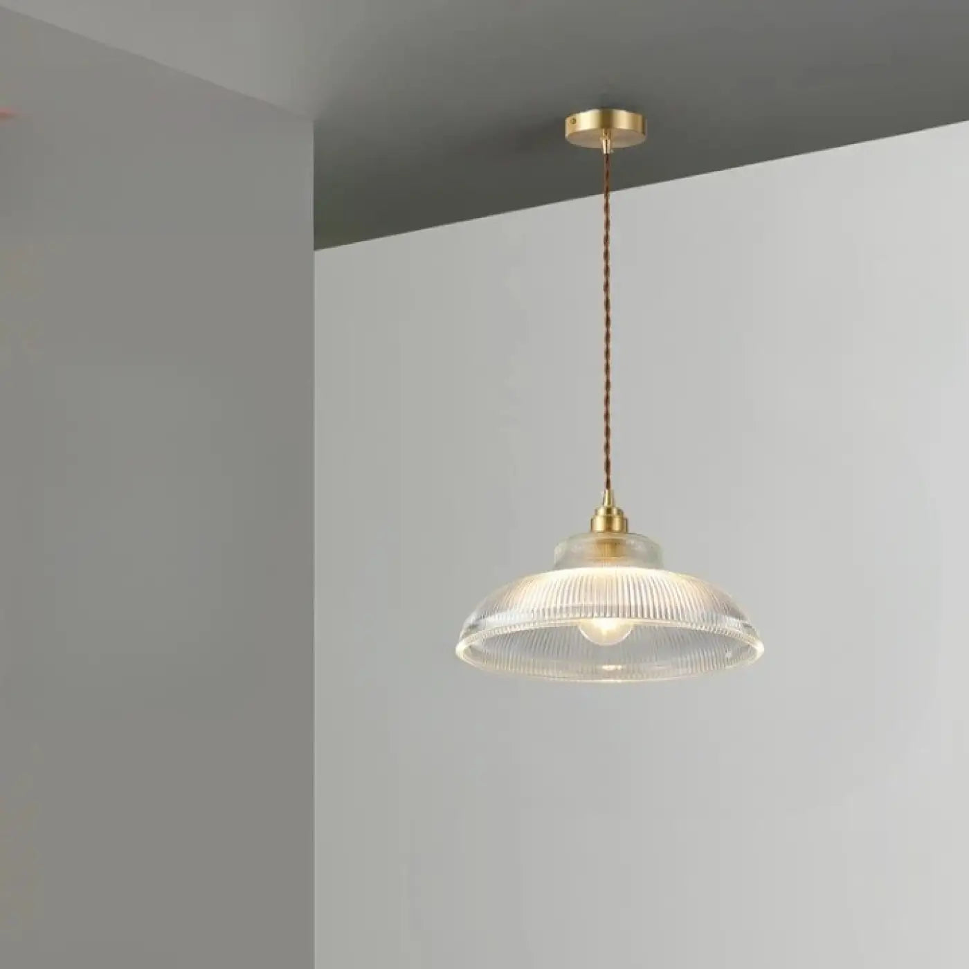 Ribbed Glass Globe Pendant Light E27 Transparent Green Amber