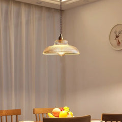 Ribbed Glass Globe Pendant Light E27 Transparent Green Amber