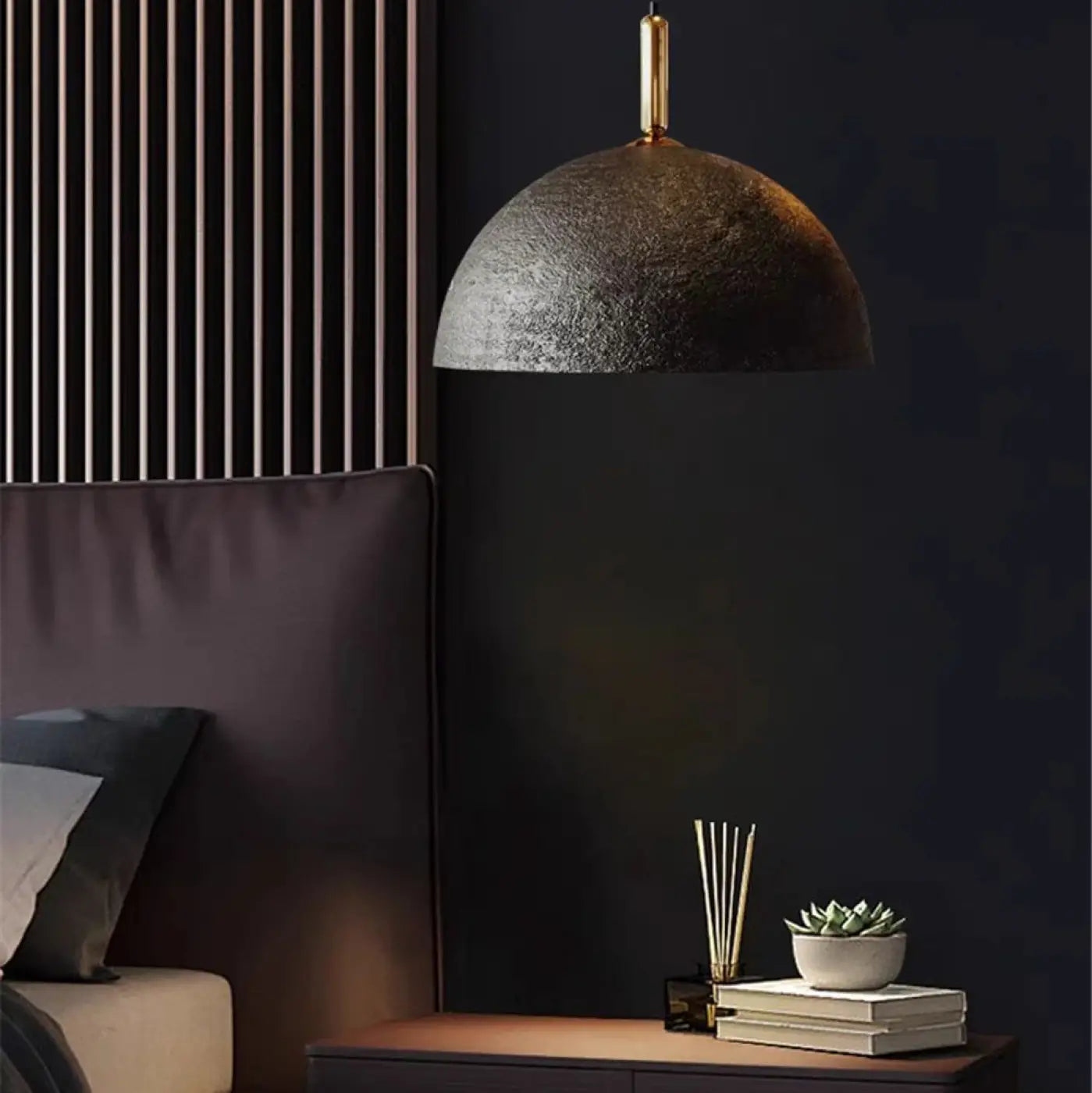 Textured Aluminium Half Dome Pendant Light E27 White Black