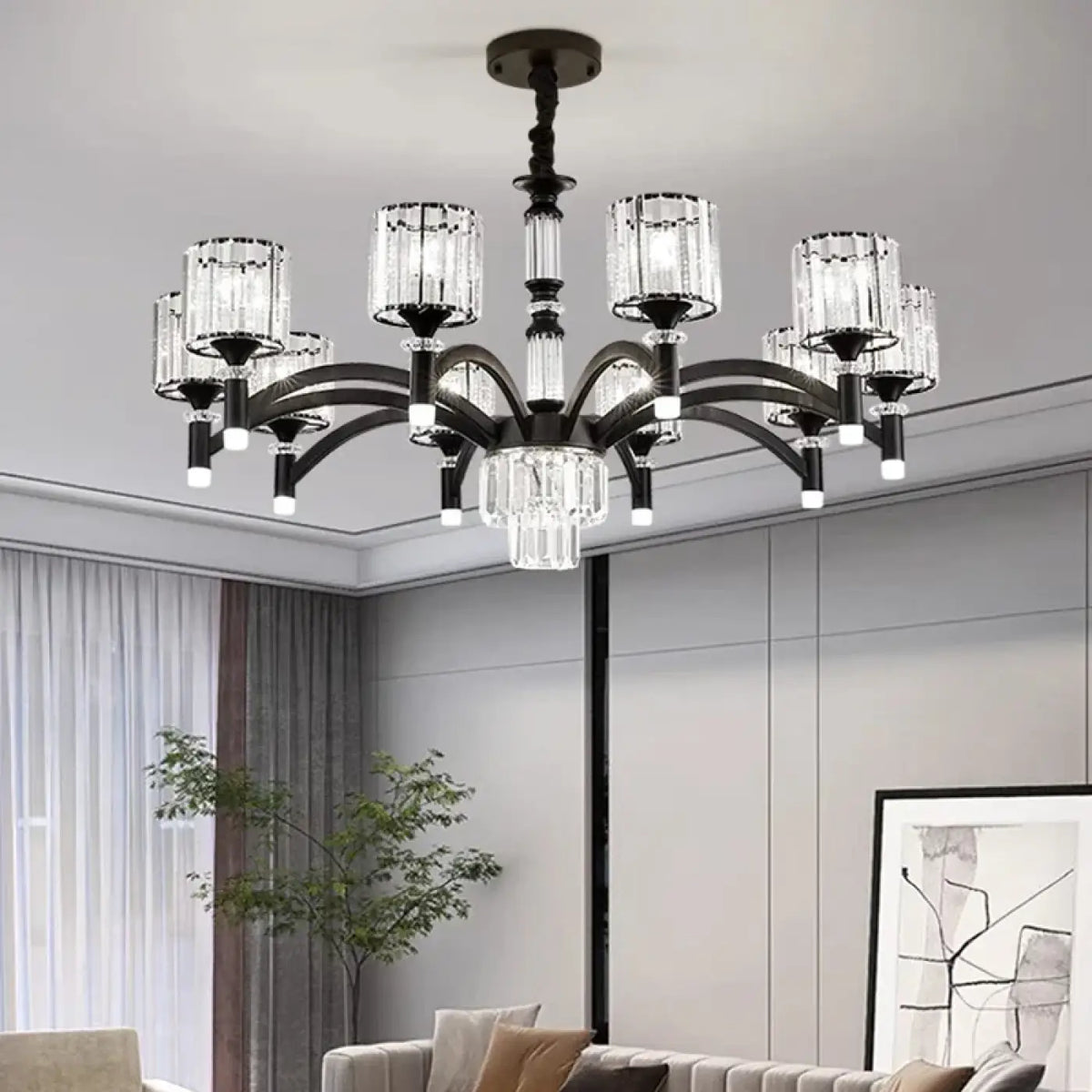 Black Metal Crystal Pendant Light E27 Dimmable