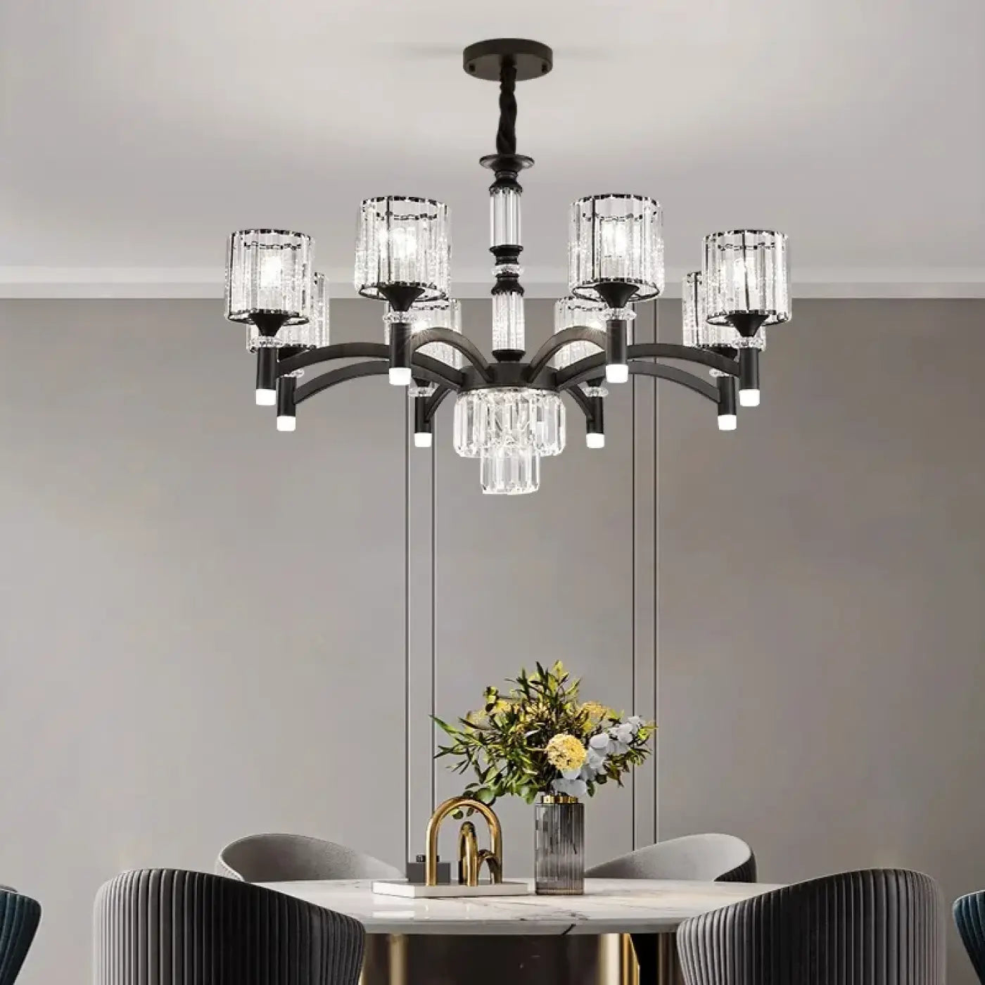 Black Metal Crystal Pendant Light E27 Dimmable