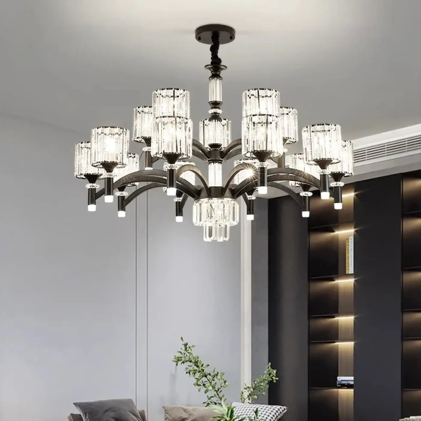 Black Metal Crystal Pendant Light E27 Dimmable