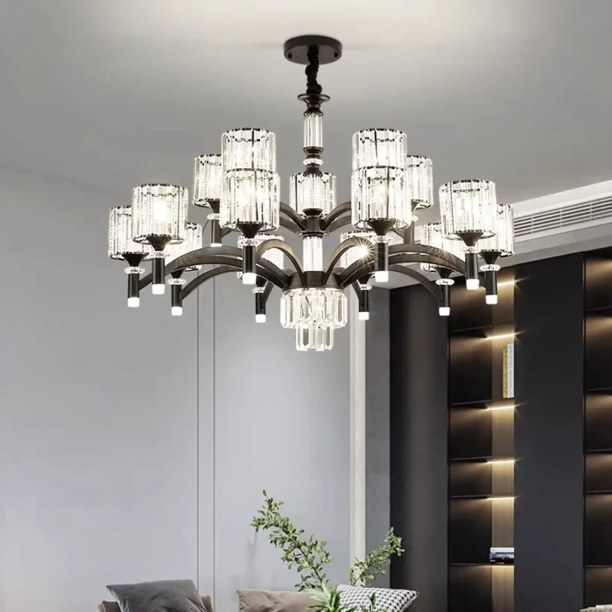 Black Metal Crystal Pendant Light E27 Dimmable