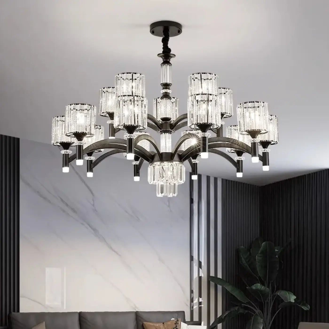 Black Metal Crystal Pendant Light E27 Dimmable