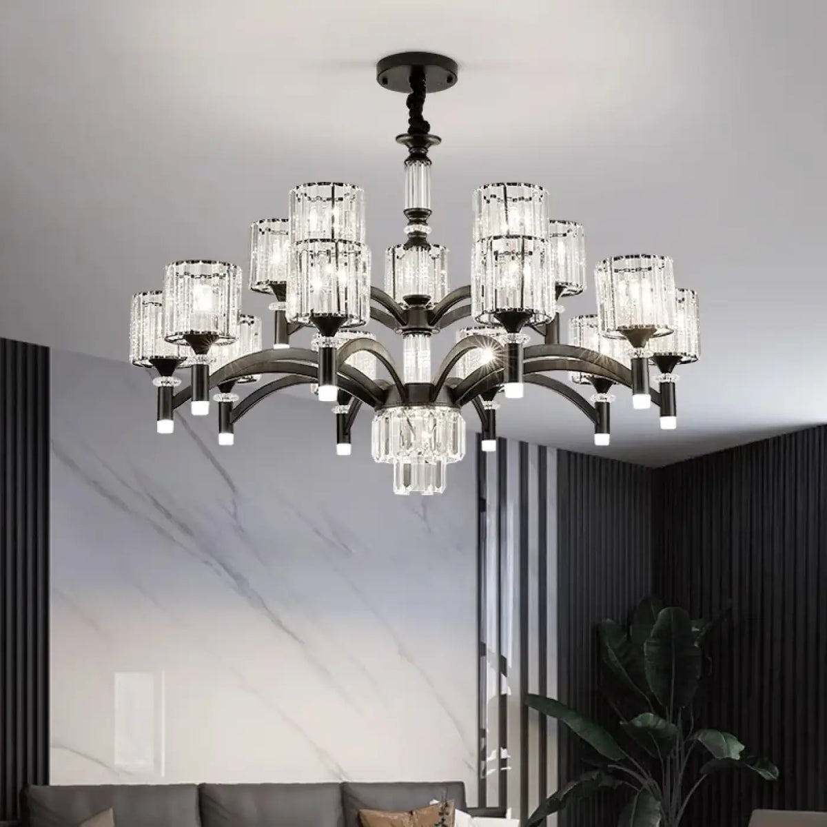 Black Metal Crystal Pendant Light E27 Dimmable