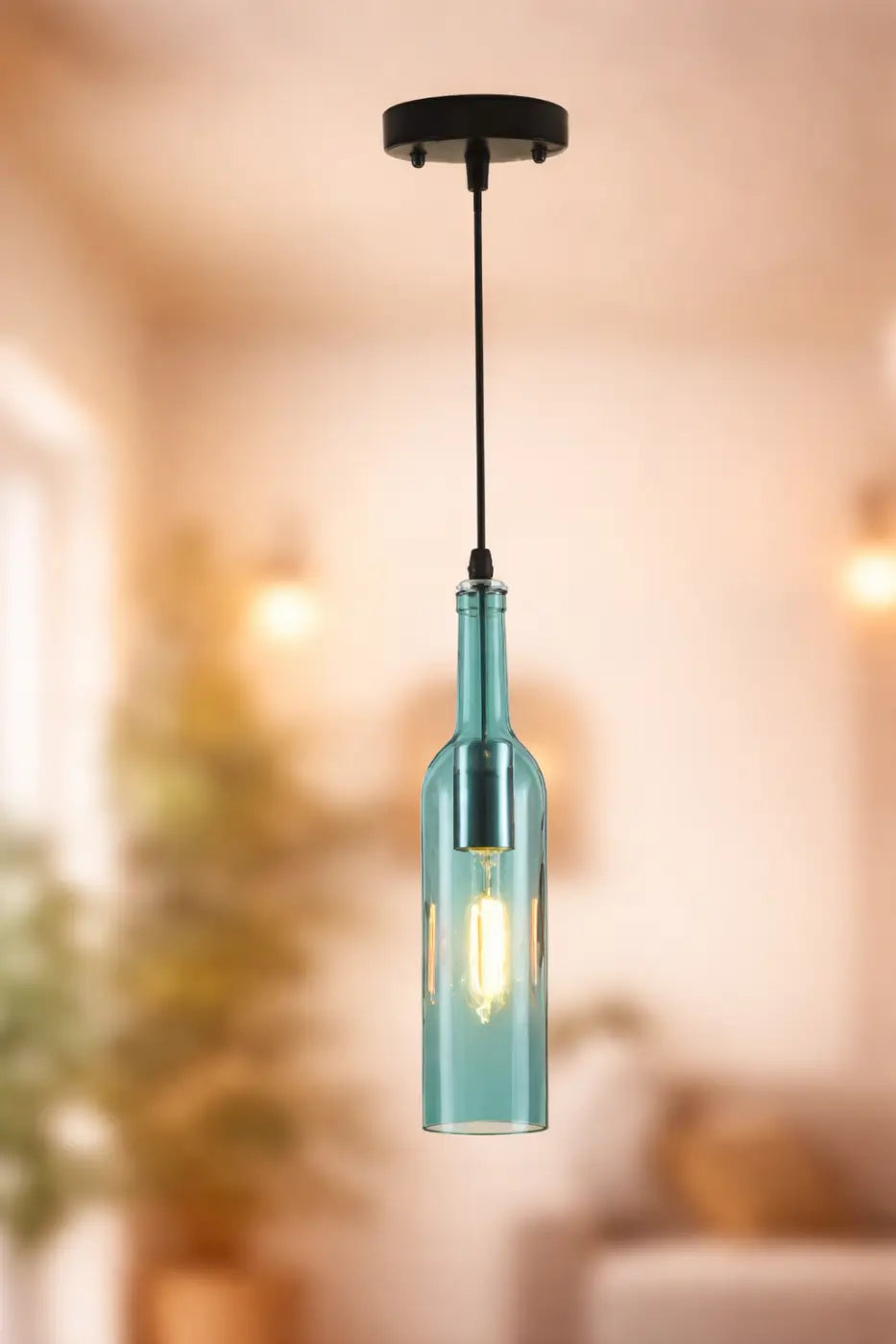 Flask — Coloured Glass Bottle Pendant Light, Vintage, Red / Yellow / Brown / Blue
