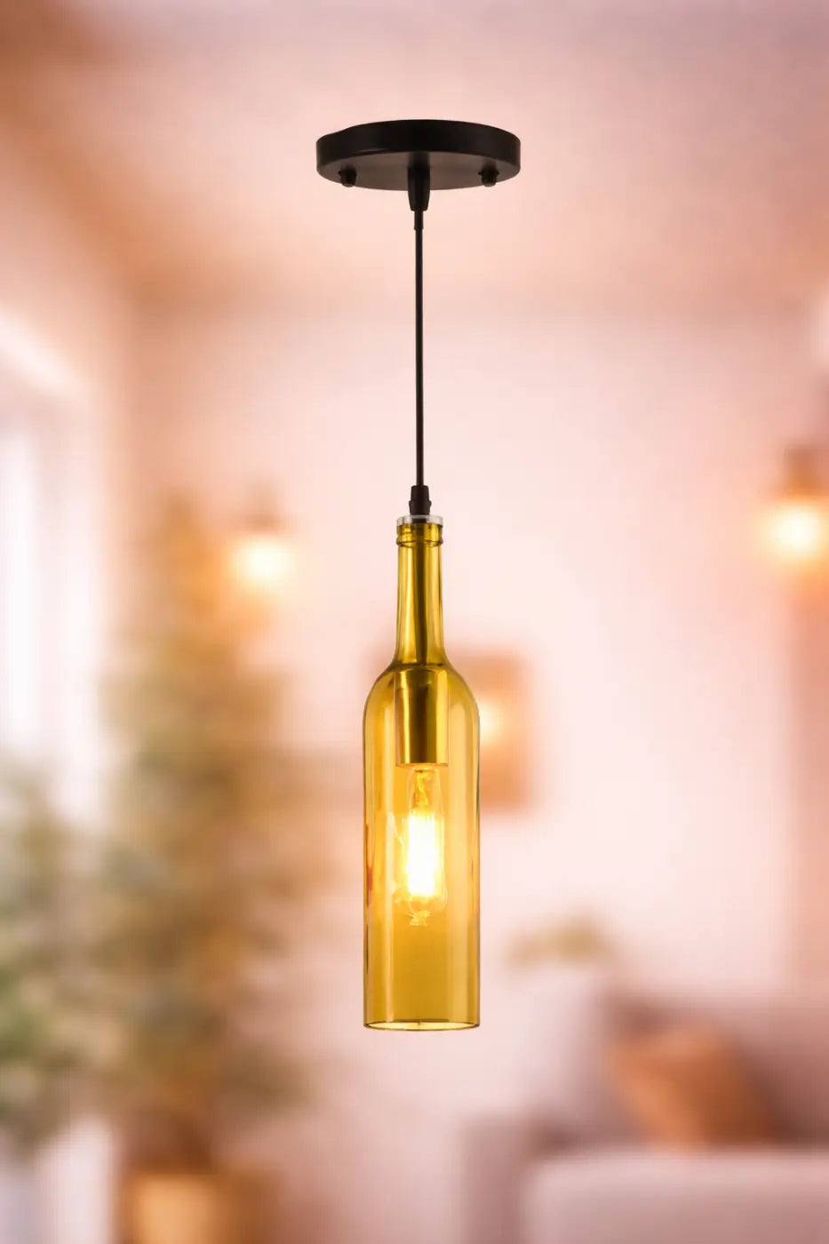 Flask — Coloured Glass Bottle Pendant Light, Vintage, Red / Yellow / Brown / Blue
