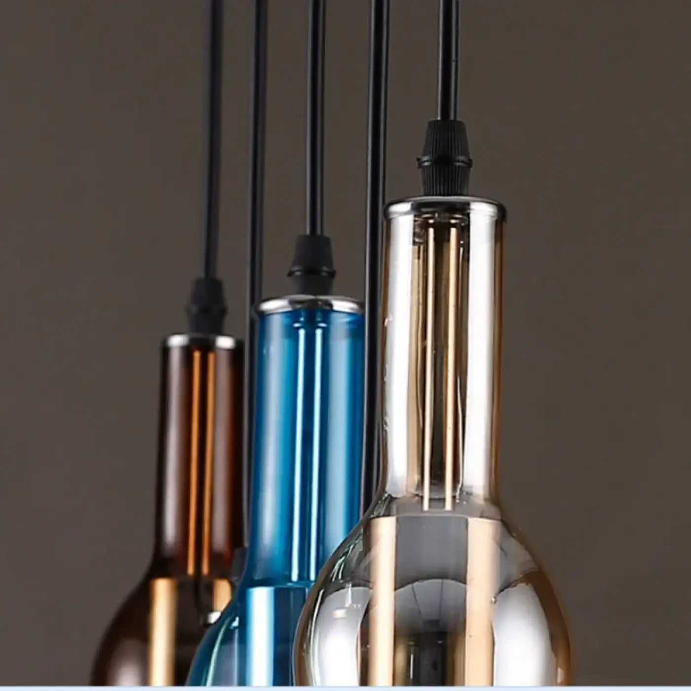 Flask — Coloured Glass Bottle Pendant Light, Vintage, Red / Yellow / Brown / Blue