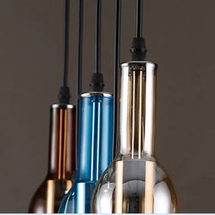 Flask — Coloured Glass Bottle Pendant Light, Vintage, Red / Yellow / Brown / Blue