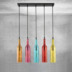 Flask — Coloured Glass Bottle Pendant Light, Vintage, Red / Yellow / Brown / Blue