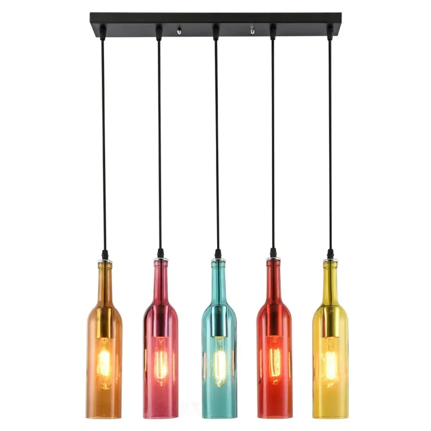 Flask — Coloured Glass Bottle Pendant Light, Vintage, Red / Yellow / Brown / Blue