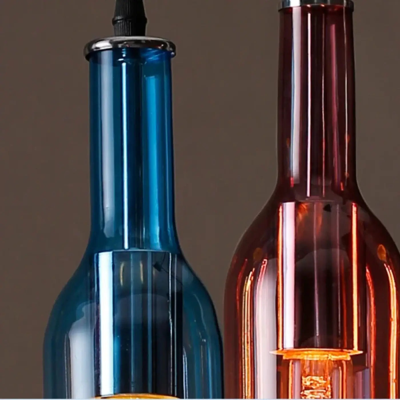 Flask — Coloured Glass Bottle Pendant Light, Vintage, Red / Yellow / Brown / Blue