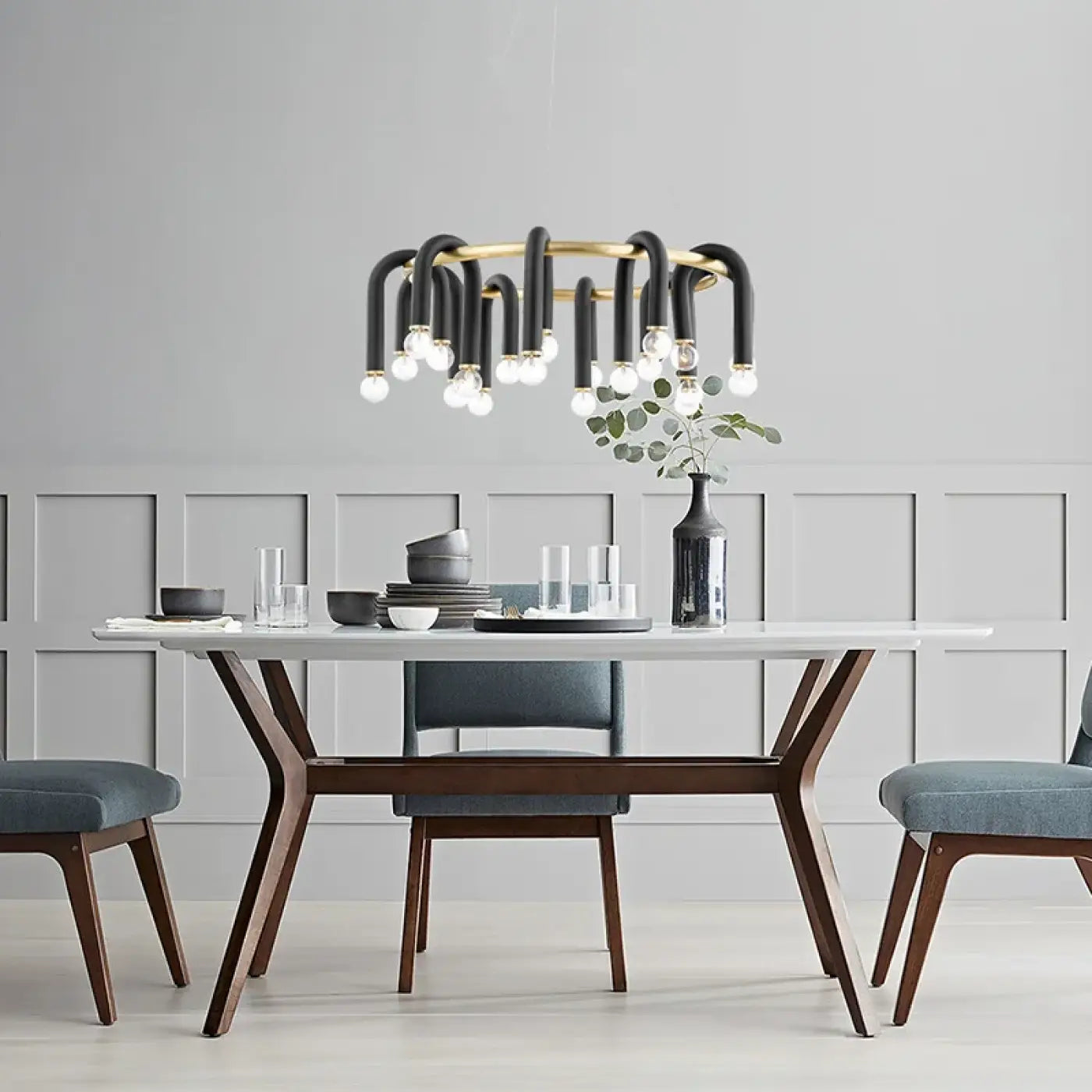 Black U-Bar Pendant Light E14 Multi-Bulb — S & M, 3000K/4000K
