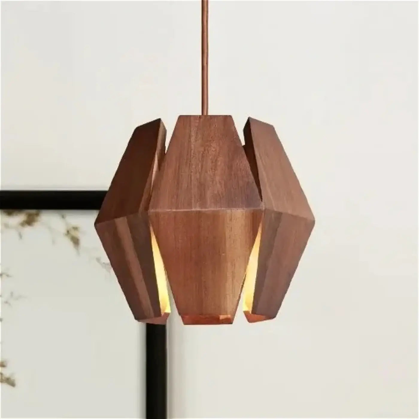 Geometric Wood & Metal Pendant Light LED Brown S/M