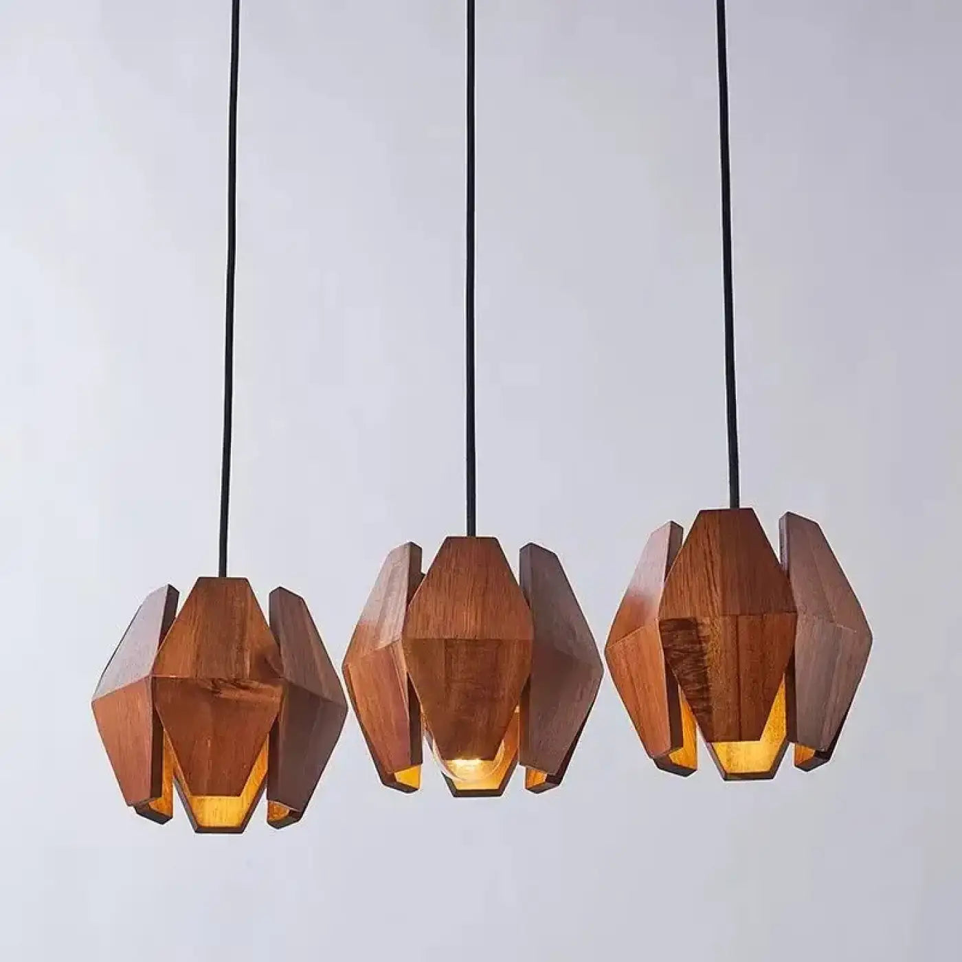 Geometric Wood & Metal Pendant Light LED Brown S/M
